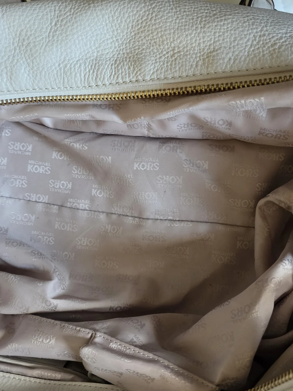 Michael Kors White Leather Tote Bag with Gold Hardware